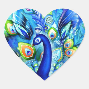 Pfau im vollen Blut Herz-Aufkleber