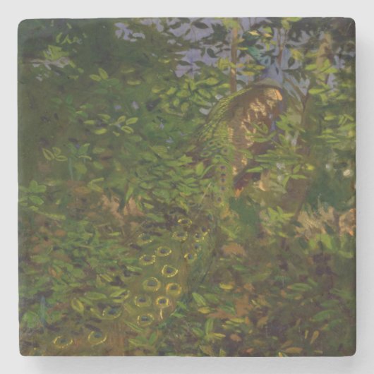 Pfau im Wald (von Abbott Henderson Thayer) Steinuntersetzer (Vorderseite)