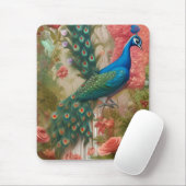Pfau in Apricot Rose Garden Poster Mousepad (Mit Mouse)