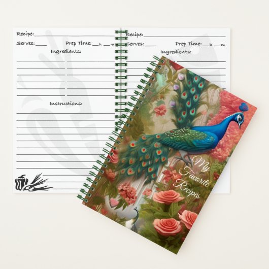 Pfau in Apricot Rose Gartengarten Rezept Notizblock (Innen)