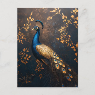 Pfau in Blau und Gold Postkarte