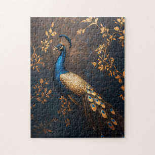 Pfau in Blau und Gold Puzzle