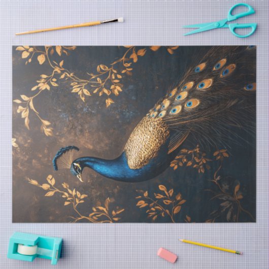 Pfau in Blue and Gold Decoupage Seidenpapier (Basteln)