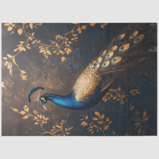 Pfau in Blue and Gold Decoupage Seidenpapier