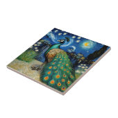 Pfau in der Sternennacht von Van Gogh Fliese (Seite)