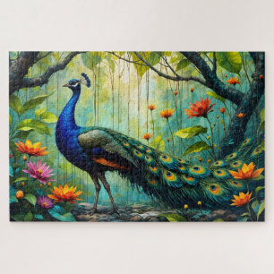 Pfau in einem floralen Dschungel-Puzzle Puzzle