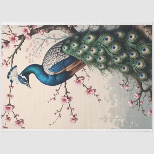 Pfau in einem Kirschblossom Baum Entdeckungsreise Seidenpapier (Vorderseite)