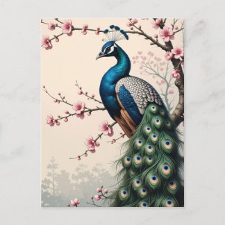 Pfau in einem Kirschblossom Postkarte