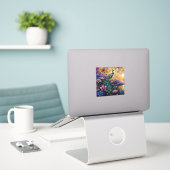 Pfau in floraler Landschaft Aufkleber (Laptop auf Schreibtisch)