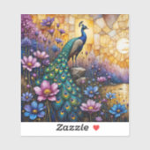 Pfau in floraler Landschaft Aufkleber (Blatt)