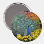 Pfau in Frühlingsblumen #1 Magnet (Vorderseite/Rückseite)