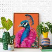 Pfau in Fur Animal Fashion Art Colorful Poster