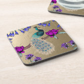 Pfau in Gold Getränkeuntersetzer (Linke Seite)