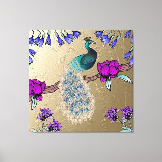 Pfau in Gold Leinwanddruck (Vorderseite)