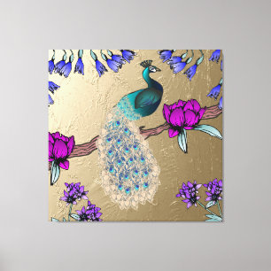 Pfau in Gold Leinwanddruck