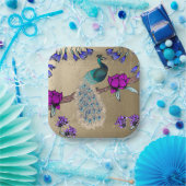 Pfau in Gold Pappteller (Party)