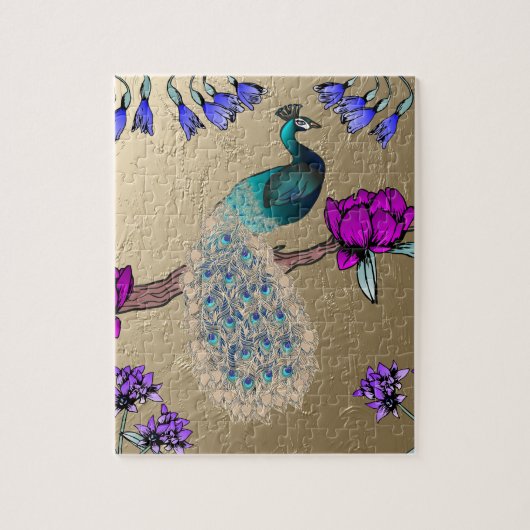 Pfau in Gold Puzzle (Vertikal)