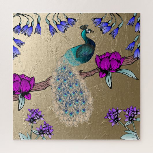 Pfau in Gold Puzzle (Vertikal)
