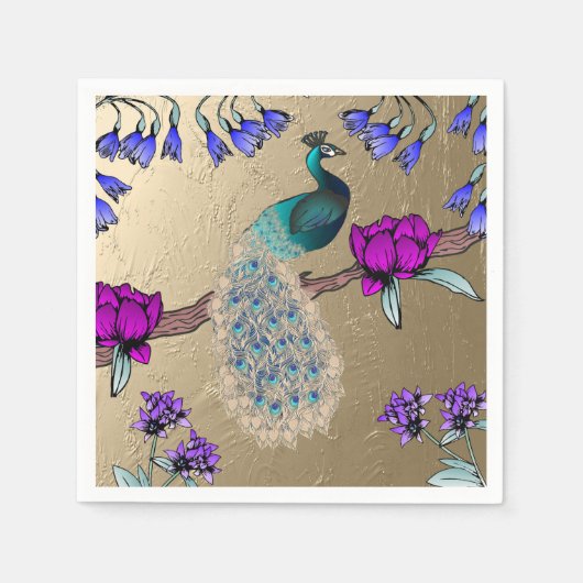 Pfau in Gold Serviette (Vorderseite)