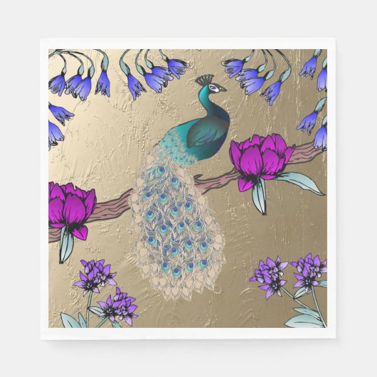 Pfau in Gold Serviette (Vorderseite)