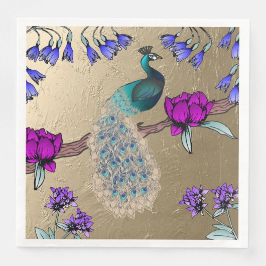 Pfau in Gold Serviette (Vorderseite)