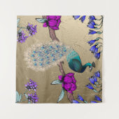 Pfau in Gold Wandteppich (Vorderseite (Horizontal))