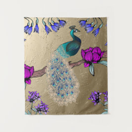 Pfau in Gold Wandteppich