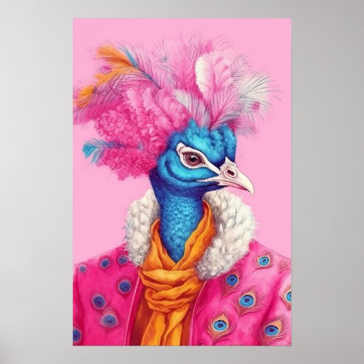 Pfau in Pink-Tierplakat Poster (Vorne)