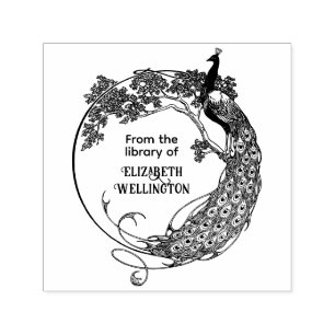 Pfau in Rahmen Jugendstil Bibliothek Buch Name Permastempel