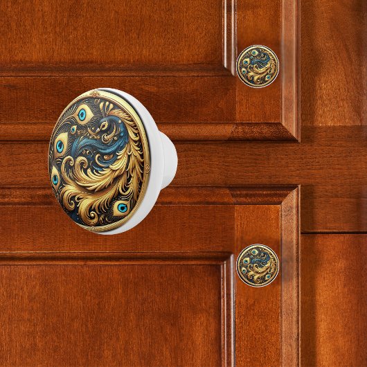 Pfau in Rahmen Keramikknauf