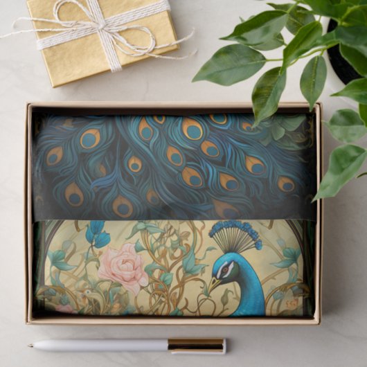 Pfau in Tapisserie 3 Dekoupage Papier (Geschenk)