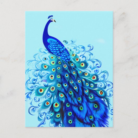 Pfau in Türkis, Cobalt Blue und Aqua Postkarte (Vorderseite)