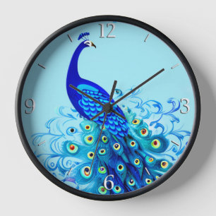 Pfau in Türkis, Cobalt Blue und Aqua Uhr