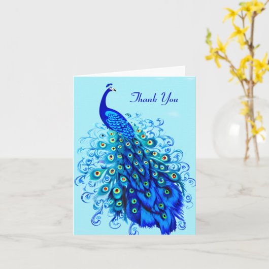 Pfau in Türkis und Cobalt Blue Karte (Gelbe Blume)