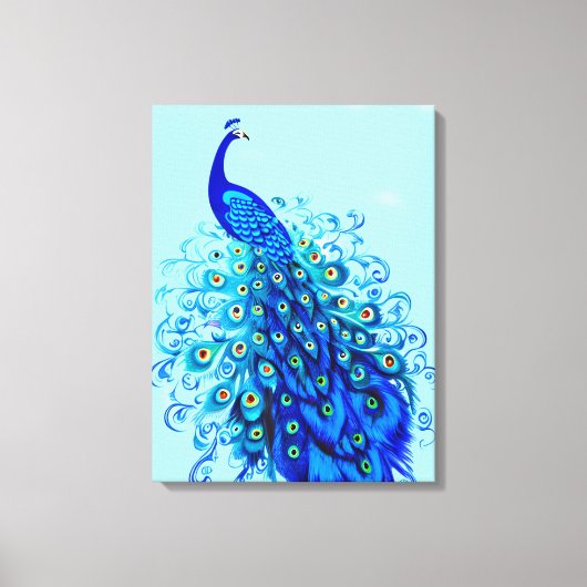 Pfau in Türkis und Cobalt Blue Leinwanddruck (Vorderseite)