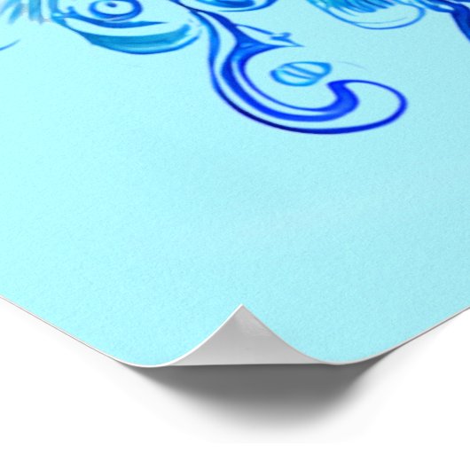 Pfau in Türkis und Cobalt Blue Poster (Ecke)