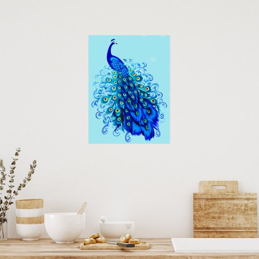 Pfau in Türkis und Cobalt Blue Poster (Küche)
