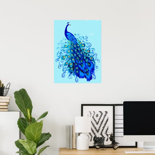 Pfau in Türkis und Cobalt Blue Poster (Heimbüro)
