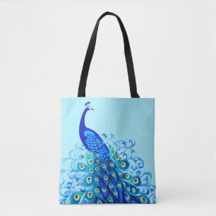 Pfau in Türkis und Cobalt Blue Tasche
