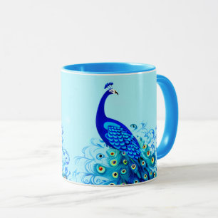 Pfau in Türkis und Cobalt Blue Tasse