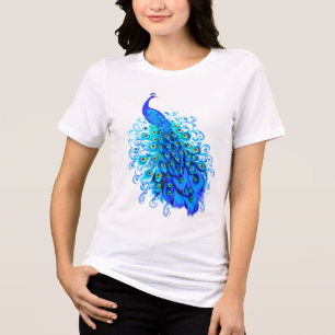 Pfau in Türkis und Cobalt Blue Tri-Blend Shirt