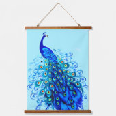 Pfau in Türkis und Cobalt Blue Wandteppich Mit Holzrahmen (Vorderseite)