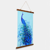 Pfau in Türkis und Cobalt Blue Wandteppich Mit Holzrahmen (Gewinkelt)