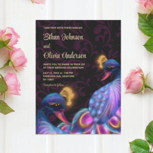 Pfau-Juwel-Töne Hochzeitsflorales Moody Lila Folieneinladung