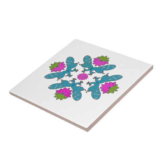 Pfau Lotus Rangoli Fliese (Seite)