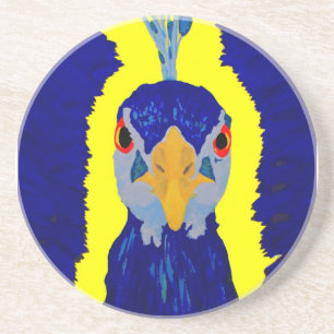 Pfau malend abstrakt mit orange Augen Sandstein Untersetzer