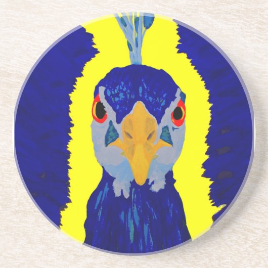 Pfau malend abstrakt mit orange Augen Sandstein Untersetzer (Vorne)