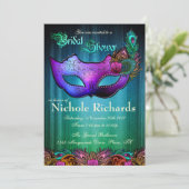 Pfau-Maskerade-Brautparty-Einladung Einladung (Stehend Vorderseite)