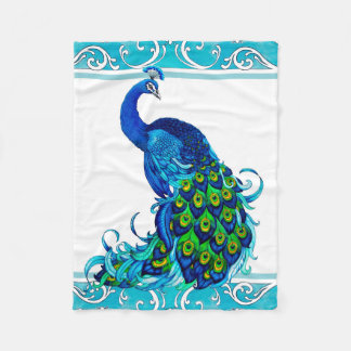 Pfau mit blauem Rand Fleecedecke