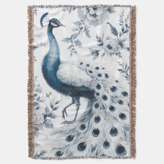 Pfau mit blauen Blume Decke (Vorderseite Vertikal)